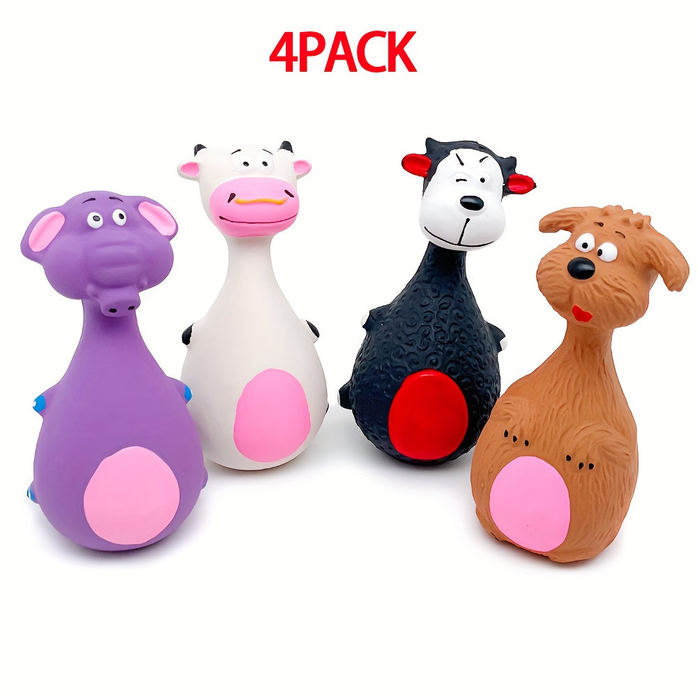 Lot de 4 jouets couineurs en latex pour chiens – Jouets à mâcher en forme de personnages au gros ventre pour chiots et chiens actifs, jeu interactif pour l'hygiène dentaire, accessoires durables et amusants pour les mâcheurs agressifs
