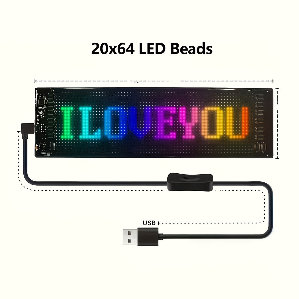 Panneau matrice LED flexible – Contrôlé par application Bluetooth, alimenté par USB, enseigne à texte et animation personnalisables pour voitures, magasins, hôtels, événements et décorations de fête – Tailles multiples