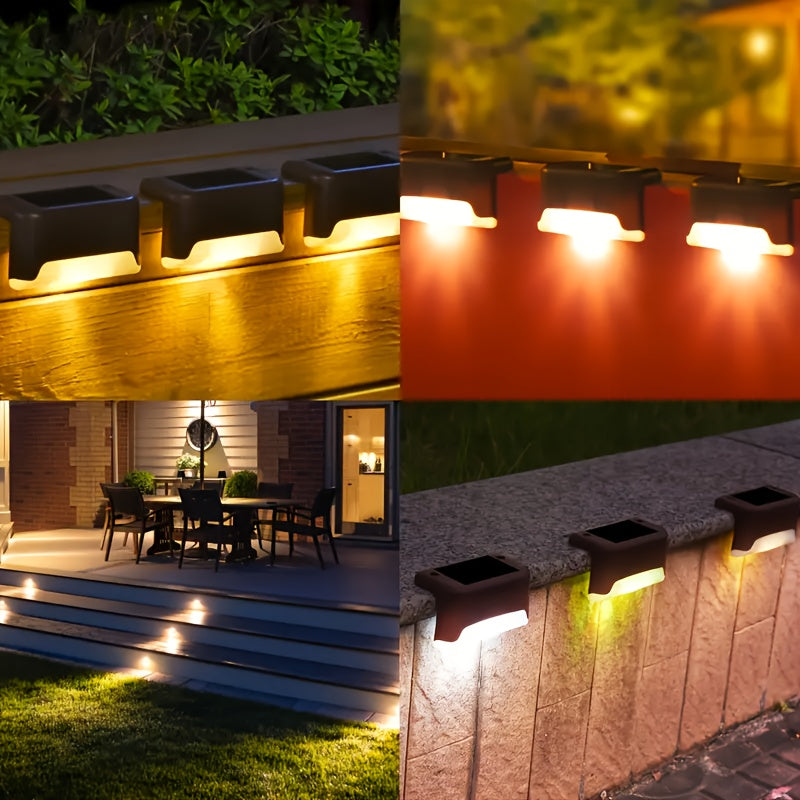 Lampes solaires LED pour terrasse, escaliers et marches d'extérieur, allumage/extinction automatique, 12 heures d'éclairage blanc chaud pour clôture, allée, patio, balcon et jardin – ABS résistant aux intempéries, lot de 8, 16 ou 32 – Aucun câblage requis