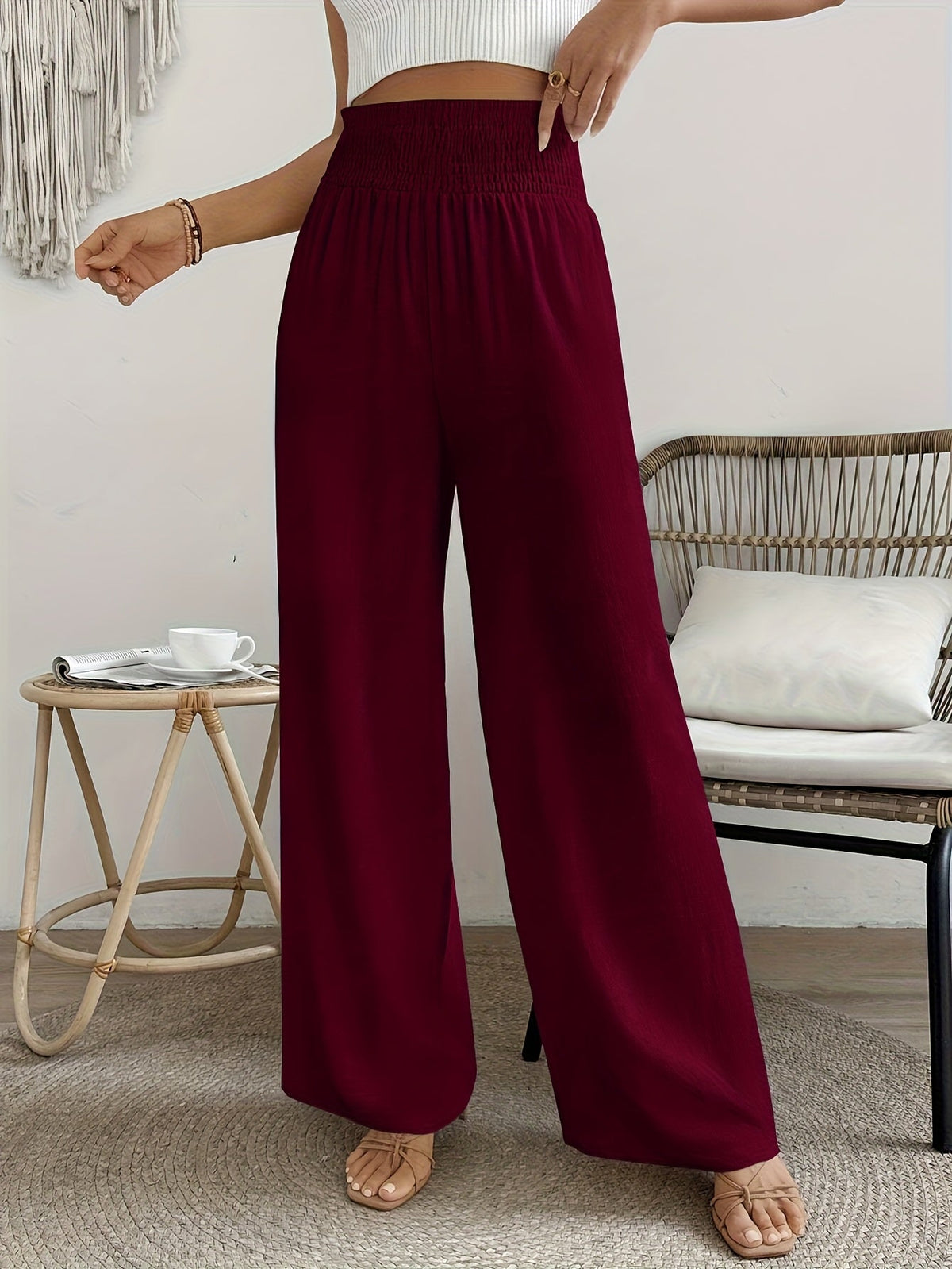 Pantalon élégant taille haute pour femme, couleur unie, matière lisse légèrement extensible - Pantalon décontracté chic, lavable en machine, idéal pour le printemps, l'été, l'automne, le bureau ou le quotidien