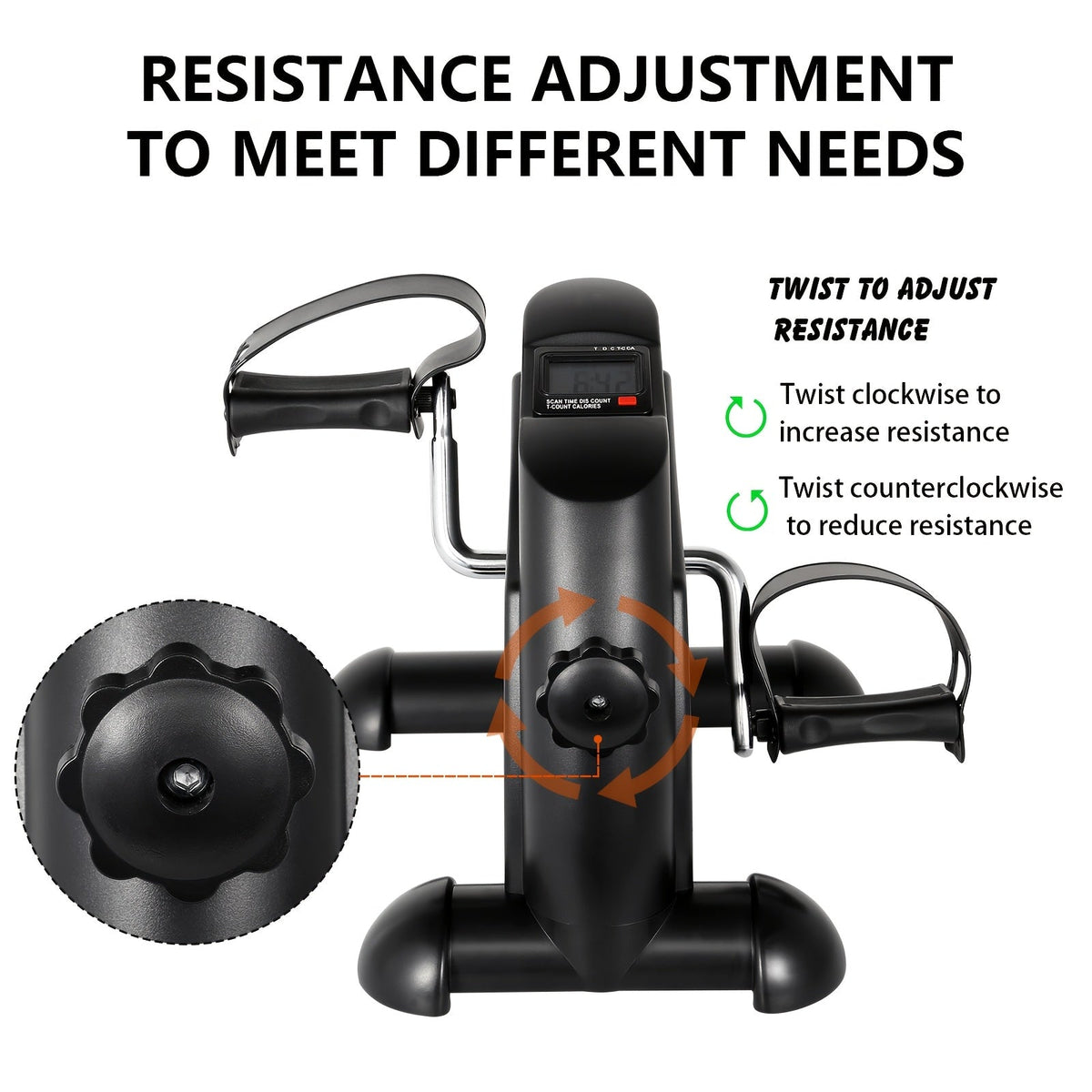 Pédalier d'appartement sous bureau avec écran LCD – Mini vélo pour exercices des bras et des jambes, appareil de sport à faible impact avec résistance réglable pour bureau à domicile, noir