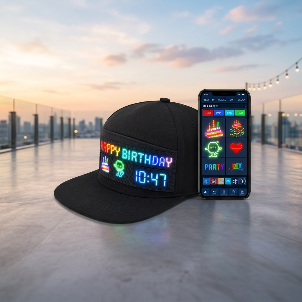 Casquette de baseball LED programmable – Texte et animations défilants via application Bluetooth, casquette lumineuse rechargeable pour fêtes, festivals de musique et courses nocturnes, cadeau réglable pour ados
