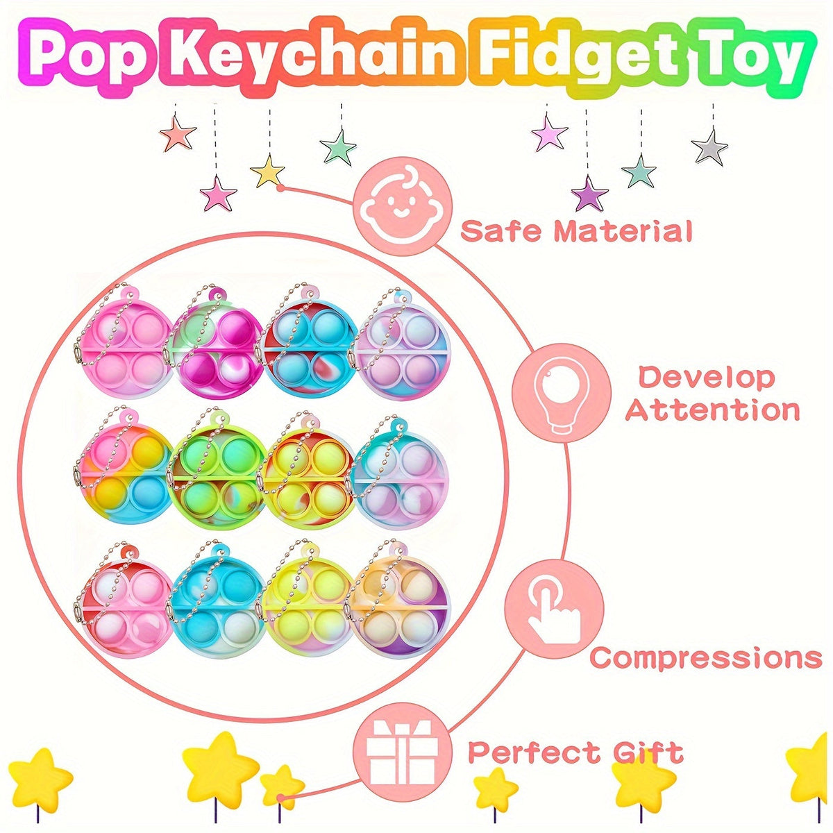 Lot de 40 mini jouets sensoriels pop bubble - Jouet anti-stress à pousser pour enfants, couleurs assorties aléatoires, cadeaux pour boîte à prix de classe, remplissage de sacs surprises pour anniversaires, jouet pour soulager l'anxiété