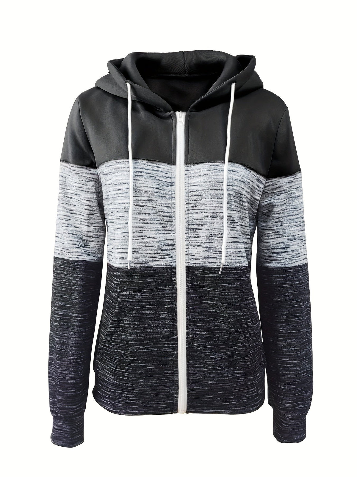 Sweat-shirt à capuche zippé pour femme, imprimé patchwork, veste décontractée ample, bleu paon, noir, rose foncé, mélangé, S M L XL XXL