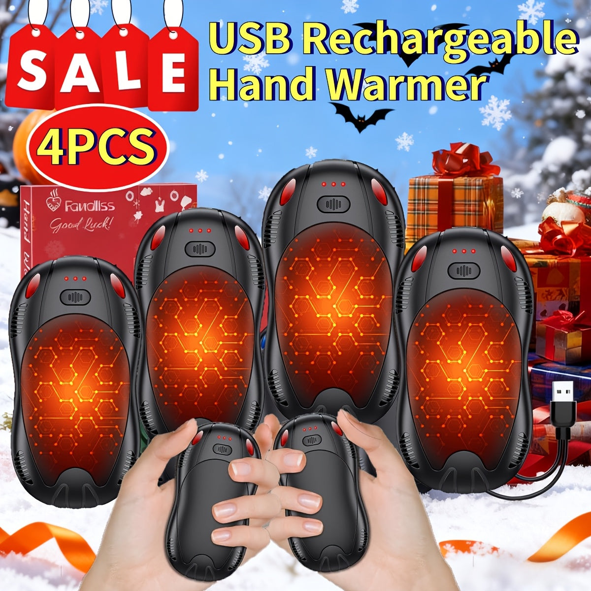 Chauffe-mains rechargeable 2-en-1 à chauffage double face avec fixation magnétique – 3 niveaux de contrôle de la température, chauffe-poche électrique portable pour le ski, le camping, la randonnée et les activités hivernales en extérieur
