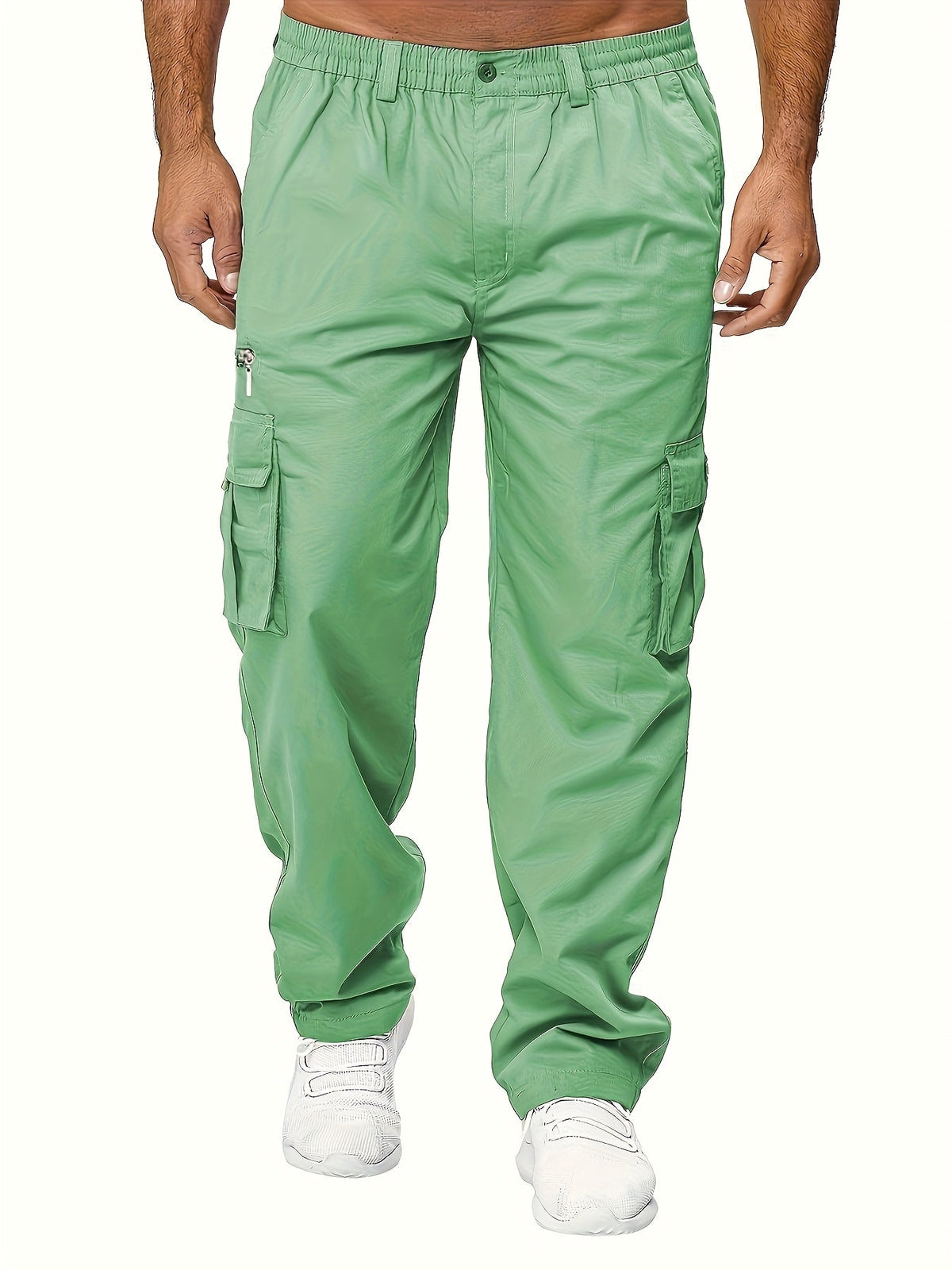 Lot de 3 pantalons cargo pour homme, coupe droite multipoches – Pantalon de randonnée en polyester tissé uni pour le printemps et l'automne, tailles S à XXXL, 9 combinaisons de couleurs