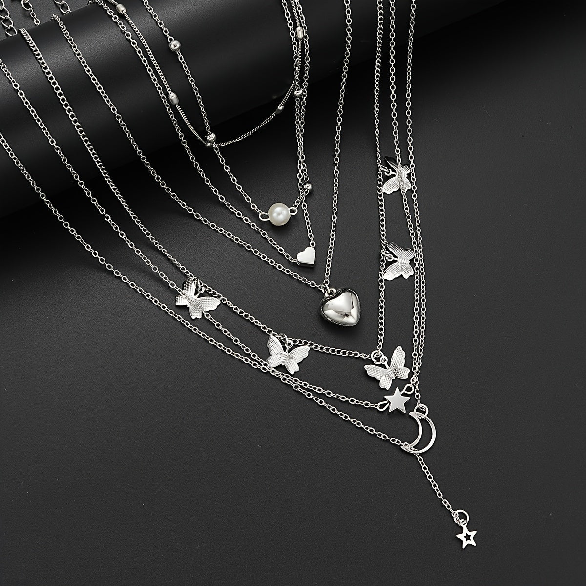 Ensemble de bijoux pour femme 108 pièces, collier, bracelet, bracelet de cheville, bague et boucles d'oreilles vintage avec papillon, cœur et strass, chaînes multicouches, bijoux fantaisie argentés, cadeau pour elle