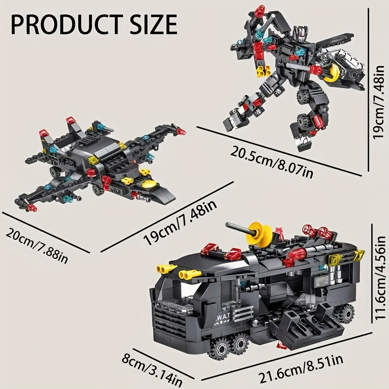 Ensemble de construction de véhicule des forces spéciales SWAT de 315 pièces – Jouet de construction de voiture robot militaire pour garçons – Kit de briques éducatif STEM – Cadeau d'anniversaire, de Noël et d'Halloween pour enfants de 6 à 12 ans