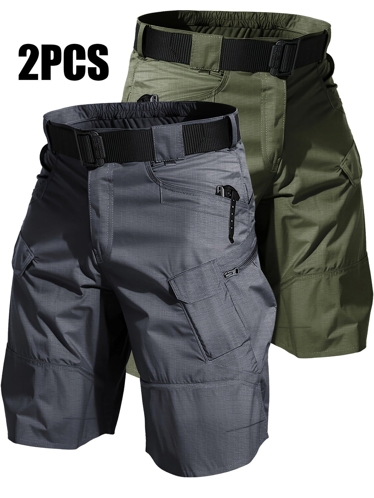 Lot de 2 shorts cargo pour homme à poches multiples - Shorts durables, coupe décontractée, parfaits pour la randonnée, le camping, la pêche et le travail, bas tactiques utilitaires pour homme, tailles S-XXXL, noir, gris, kaki, vert kaki