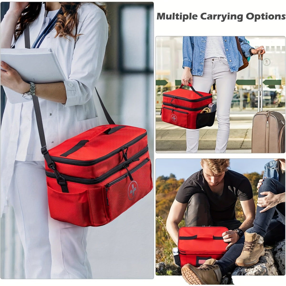 Sac de rangement pour médicaments, trousse de premiers secours – Boîte organisatrice de médicaments pour la maison avec panier de rangement, sac de secours pour la maison et les voyages, cadeau idéal pour les fêtes