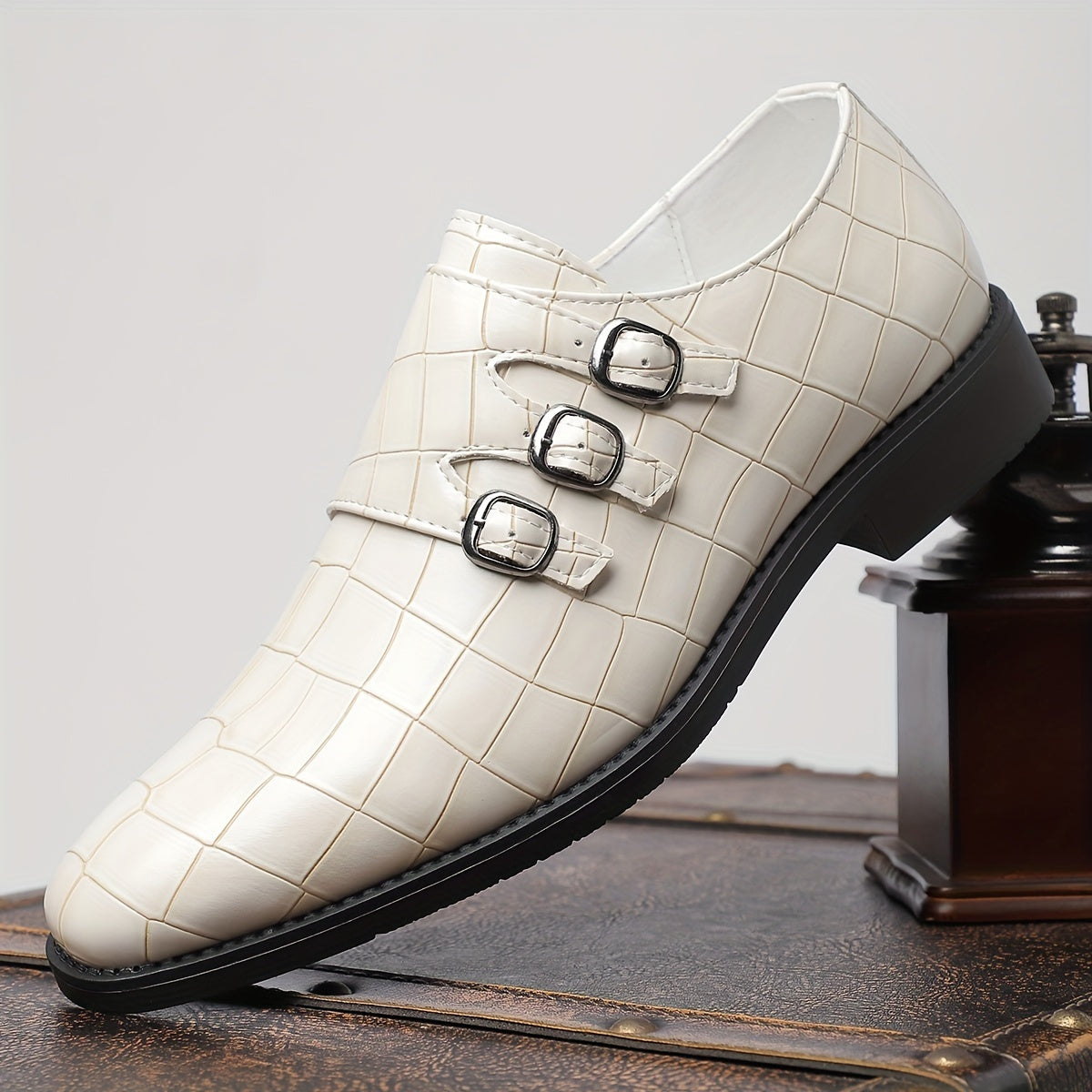 Chaussures habillées à double boucle pour homme, texture façon pierre, mocassins à enfiler – Style Oxford élégant et tendance pour le travail, les mariages et les grandes occasions, tailles US 6 à 12,5