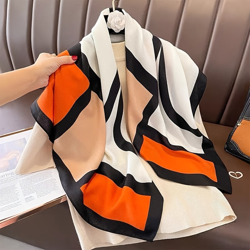 Écharpe et châle color-block en viscose pour femme – Accessoire doux et respirant à motif géométrique, coupe-vent et protection solaire pour les sorties décontractées et les voyages, léger, facile d'entretien et lavable à la main, beige kaki orange