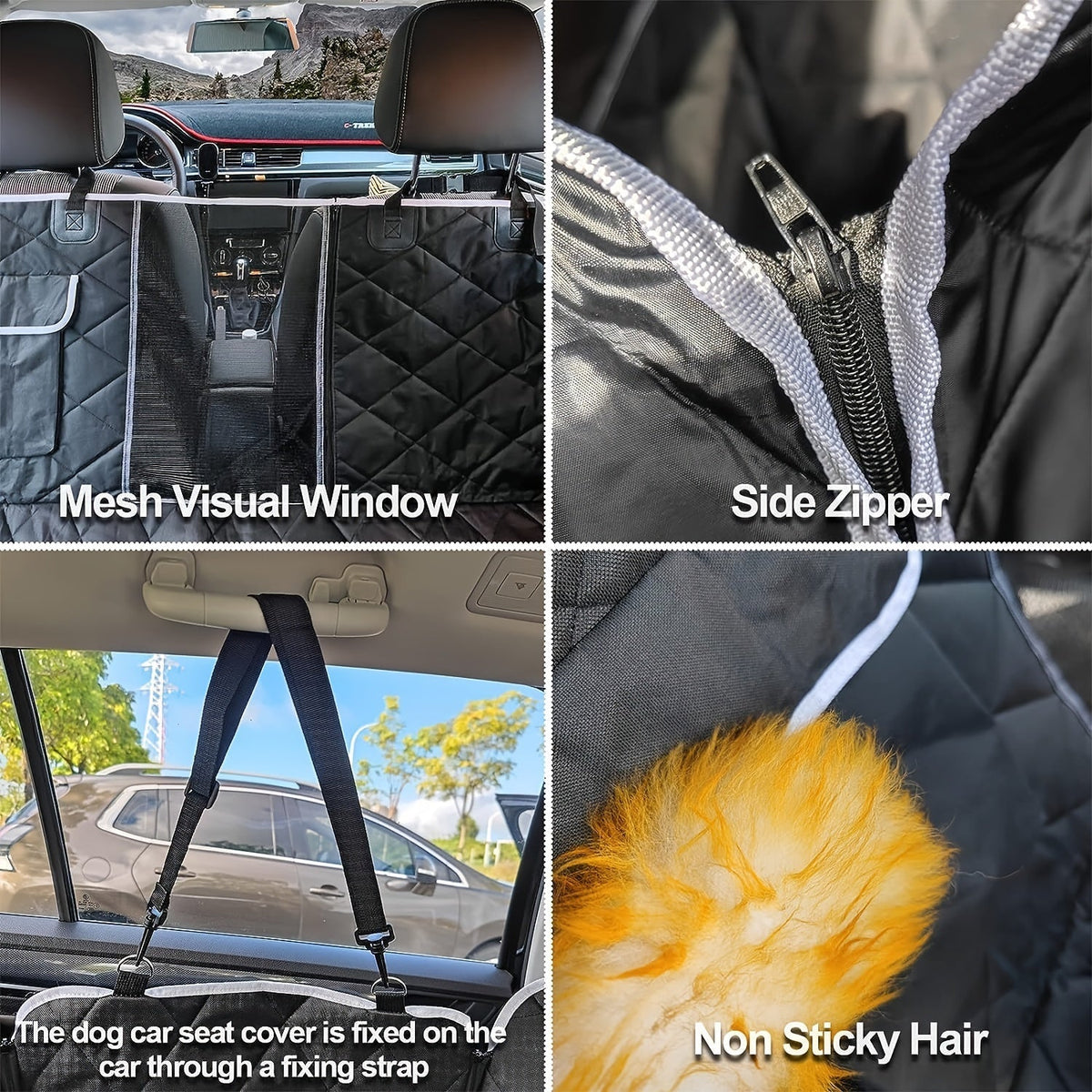 Housse de siège auto pour chien avec fenêtre en filet et poches de rangement – Protection de banquette arrière en nylon antidérapant et anti-rayures, taille universelle pour voitures, camions et SUV, motif feuilles vert, noir et gris