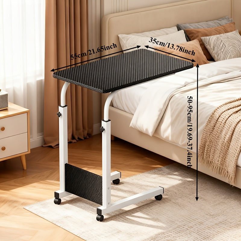 Table pour ordinateur portable réglable en hauteur avec 4 roulettes et double étagère – Bureau poste de travail mobile pour chevet, dortoir, bureau, salon, structure en acier robuste, design gain de place