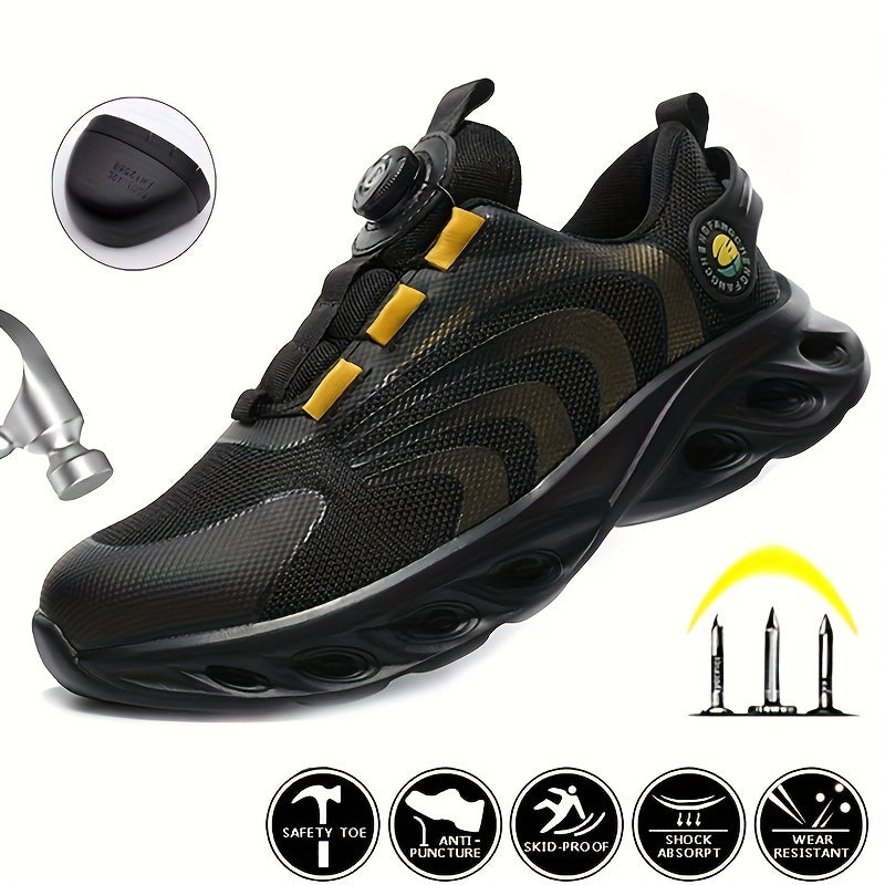Chaussures de sécurité à embout d'acier pour hommes, largeur large, anti-perforation avec boucle rotative – Bottes de travail antidérapantes et rembourrées pour la construction, l'industrie et l'entrepôt, tailles US 6,5–13,5