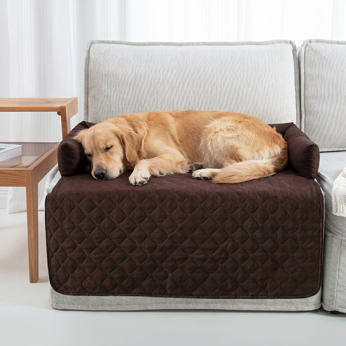 Canapé-lit pour animaux et protection de canapé avec coussins traversins, housse de meuble lavable et antidérapante pour chiens et chats – Housse de canapé douce et confortable pour animaux avec rebords surélevés pour canapé, causeuse et fauteuil