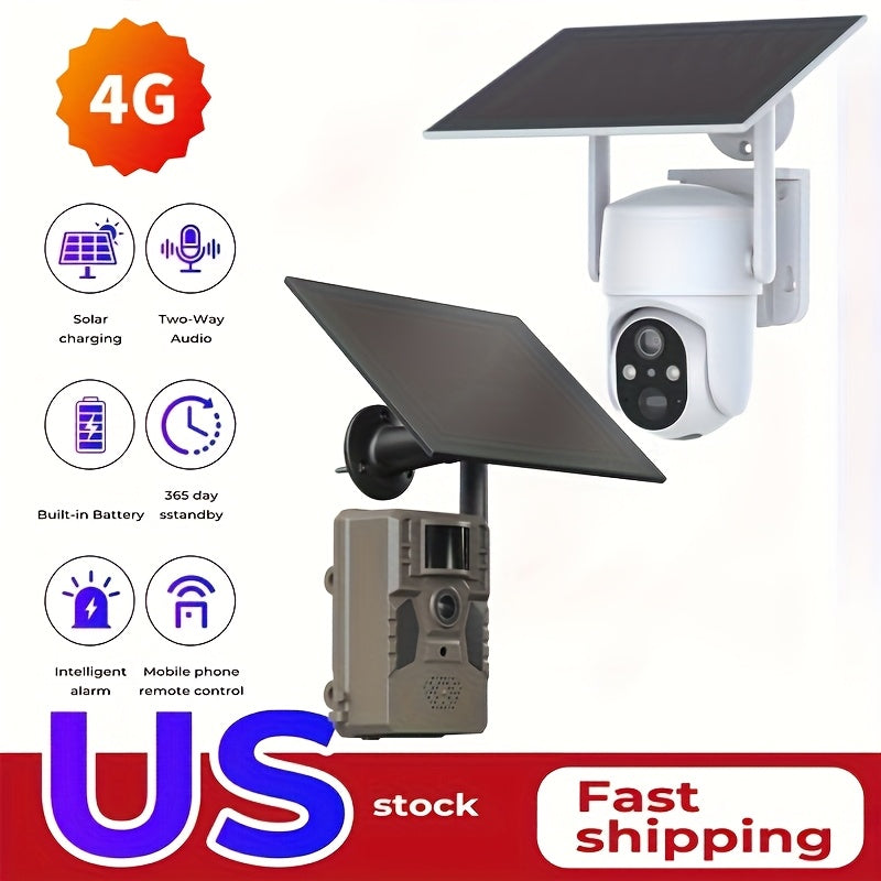 Caméra de chasse 4G sans Wi-Fi 2K 1440P à énergie solaire – Carte SIM intégrée, vision nocturne 23 m, déclenchement 0,2 s, batterie 7800 mAh, caméra de surveillance et de chasse extérieure sans fil pour zones isolées