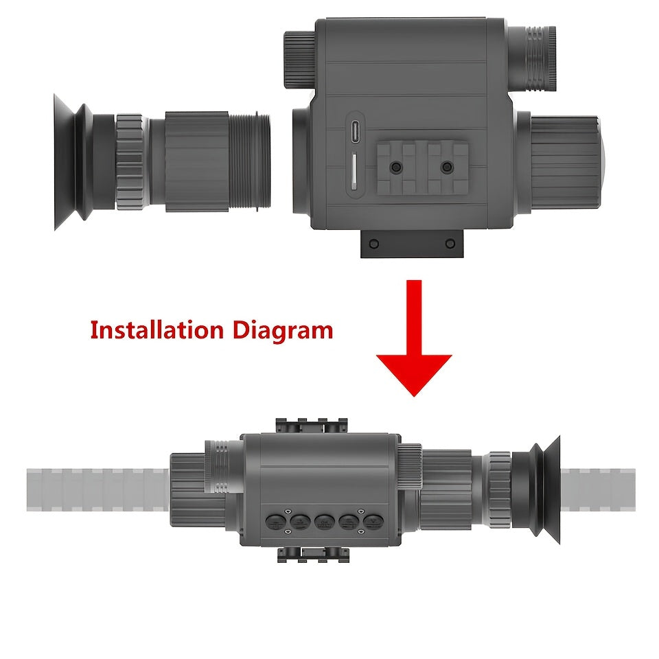 Monoculaire de vision nocturne numérique, zoom 5x, portée 300 m – Infrarouge 940 nm, objectif 50 mm, photo et vidéo HD 1080P, lunette en alliage d'aluminium avec 2 batteries rechargeables pour la chasse, la pêche, le camping et l'observation de la faune