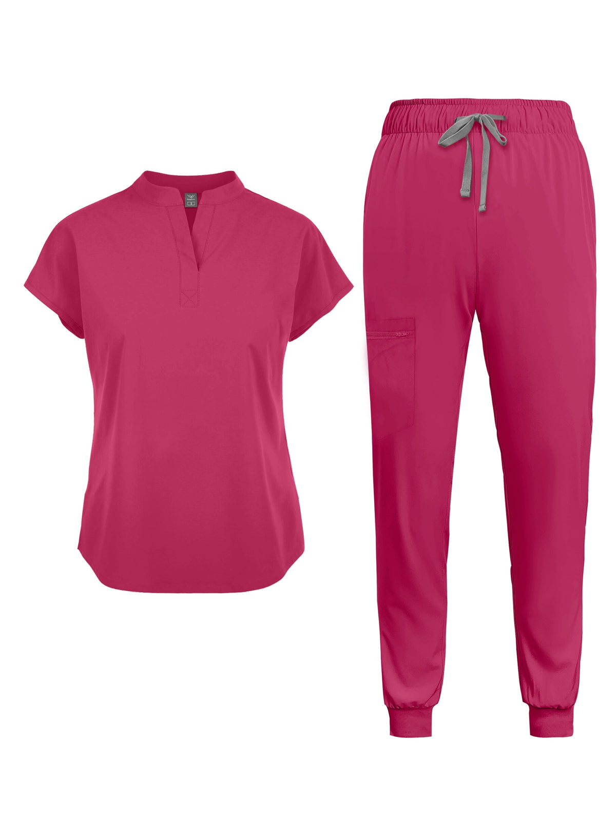 Ensemble de tenue médicale pour femme avec poches - Tunique à manches courtes et pantalon, uniforme médical uni à col officier, tenue de travail toutes saisons pour infirmières et professionnels dentaires S M L XL