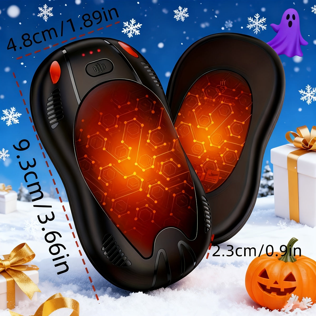 Chauffe-mains rechargeable 2-en-1 à chauffage double face avec fixation magnétique – 3 niveaux de contrôle de la température, chauffe-poche électrique portable pour le ski, le camping, la randonnée et les activités hivernales en extérieur