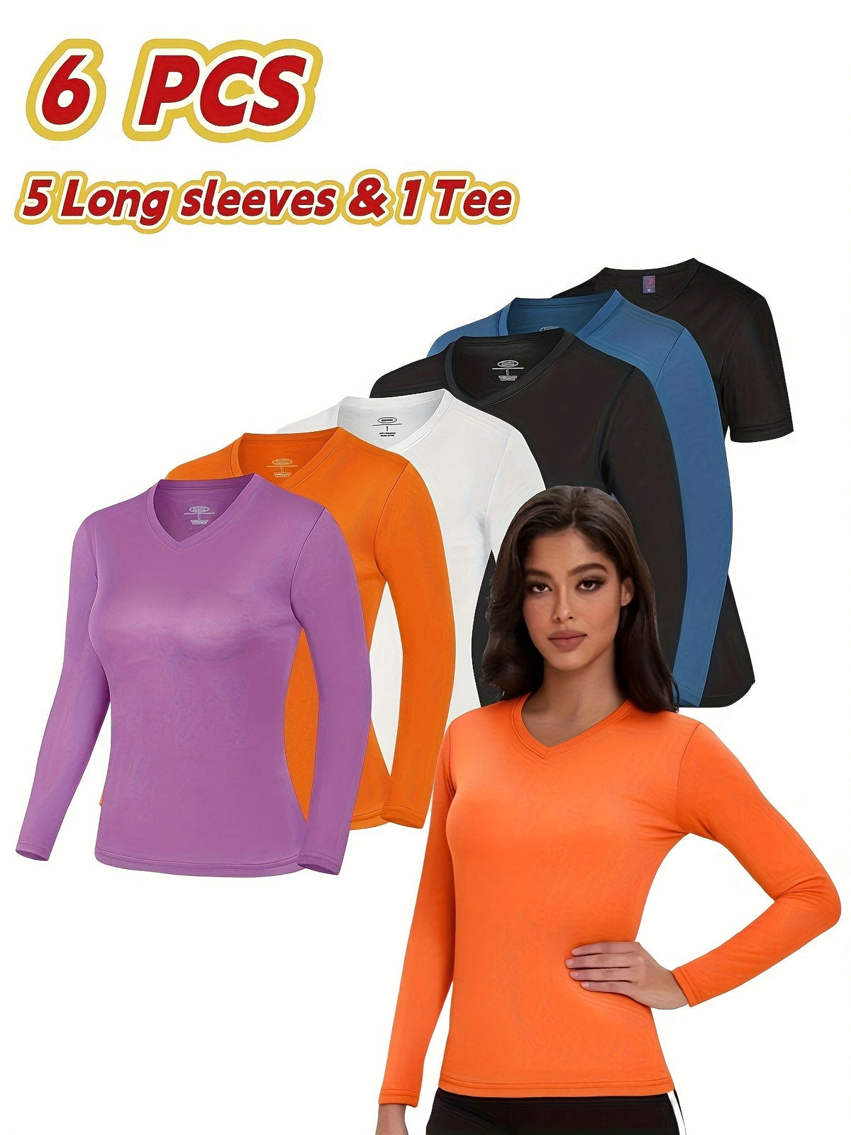 Lot de 6 t-shirts de sport pour femme, respirants, anti-transpirants et doux pour la peau, parfaits pour le sport en extérieur, la salle de gym ou le quotidien – Couleurs assorties, tailles XS-XXL