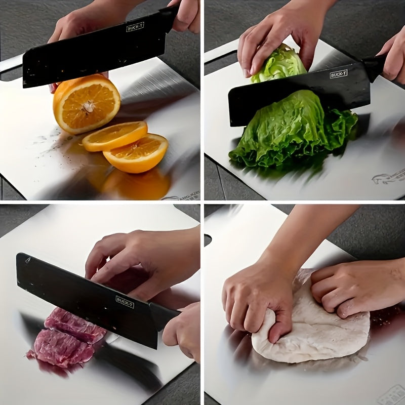 Ensemble de 3 planches à découper en acier inoxydable, de qualité supérieure, sans BPA, résistantes à la rouille, faciles à nettoyer et peu encombrantes, pour la préparation de viandes, légumes et fruits.
