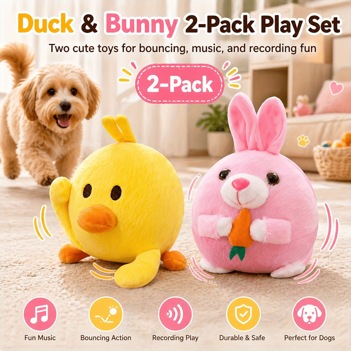 Jouet rebondissant pour chien rechargeable par USB – Balle électronique avec capteur de mouvement, bruit de cochon et enregistrement vocal, jouet interactif lavable pour petits chiens et chiots