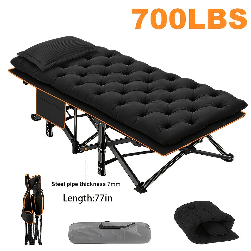 Lit de camp pliant portatif pour adultes - Tissu Oxford double épaisseur, très résistant 225/270/320 kg, lit de camping extérieur pliable avec sac de transport pour la plage, la sieste, les voyages, noir et gris