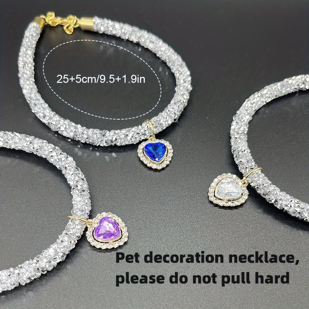 Collier pour chat avec pendentif cœur en strass - Collier élégant et brillant pour chats et petits chiens, collier de sécurité détachable réglable, bijou accessoire de mode pour animaux