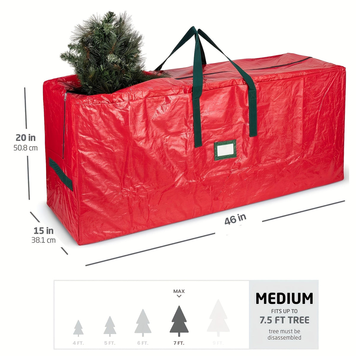 Sac de rangement pour sapin de Noël de 2,30 m – Sac de rangement extra large et robuste pour sapin de Noël avec doubles fermetures éclair, poignées renforcées et large ouverture pour un rangement facile, rouge
