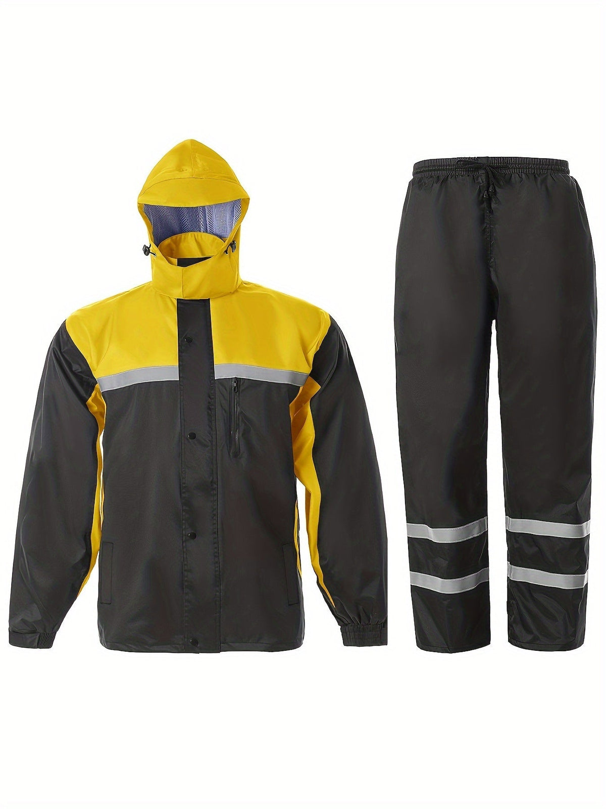 Ensemble de pluie réfléchissant haute visibilité pour hommes – Veste et pantalon imperméables pour le travail, la pêche, l'agriculture, la moto, les sports de plein air – Vêtements de pluie de sécurité haute visibilité pour hommes, tailles S-XXL