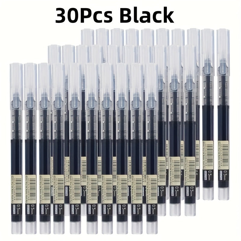 Lot de 30 stylos gel, séchage rapide, pointe fine 0,5 mm – encre fluide noire, bleue et rouge, capuchon de sécurité, plastique résistant, parfaits pour les étudiants, les examens, les devoirs, le bureau et l'usage quotidien