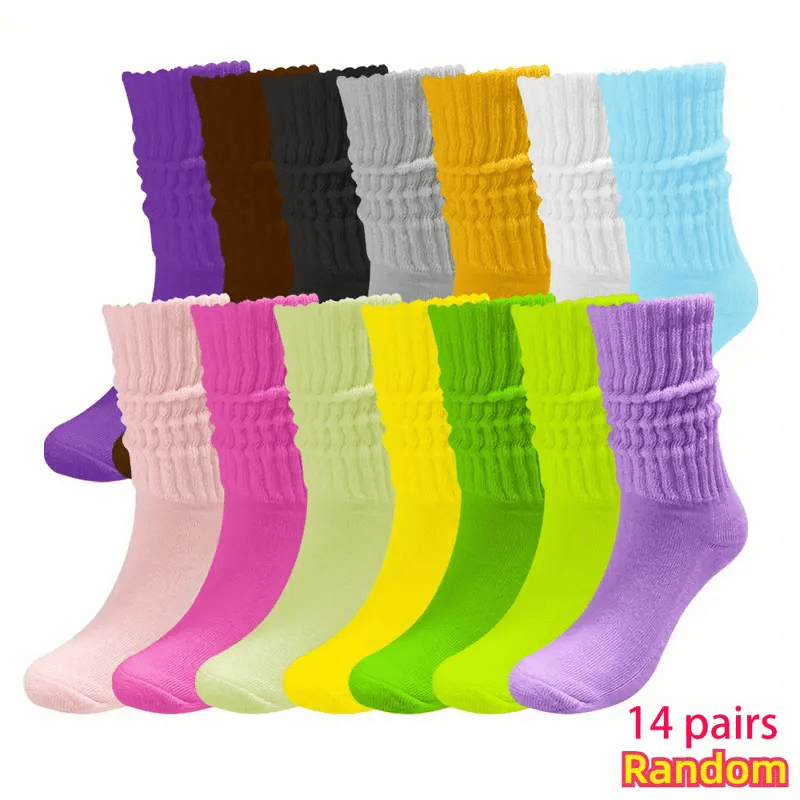 Chaussettes montantes pour femme, lot de 14 paires – Chaussettes douces, épaisses et souples, couleurs unies assorties, chaussettes de sport et de loisirs confortables en toute saison, lavables en machine, coffret cadeau pour Noël et Halloween