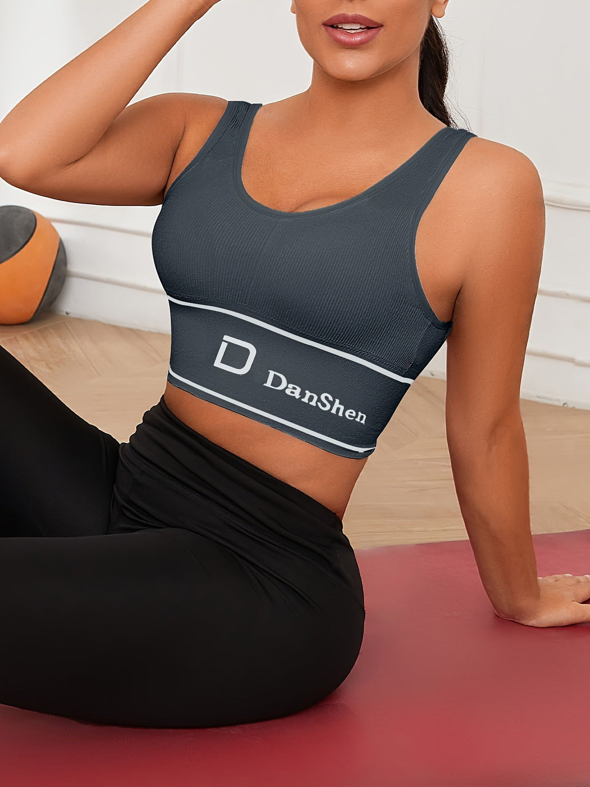 Lot de 5 brassières de sport sans fil – Brassière en nylon haute élasticité à couvrance totale pour yoga, course à pied, salle de sport, respirante et lavable en machine, couleurs assorties, imprimé DANSHEER, pack de brassières de sport pour femmes