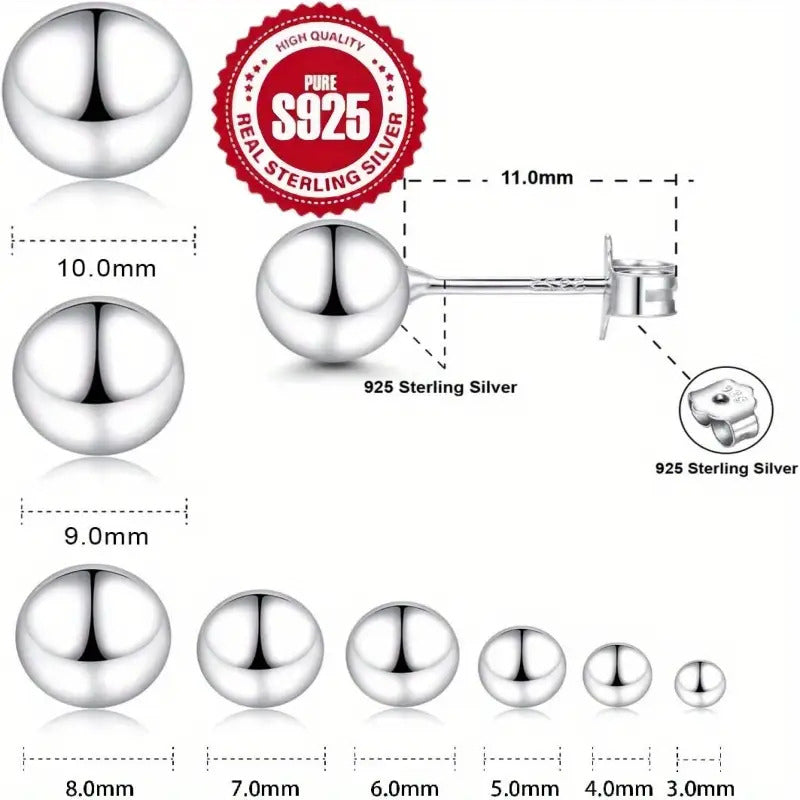 Boucles d'oreilles puces en argent sterling S925, 10 mm, design minimaliste et simple, hypoallergéniques, bijoux de piercing pour usage quotidien, cadeau pour femmes et filles