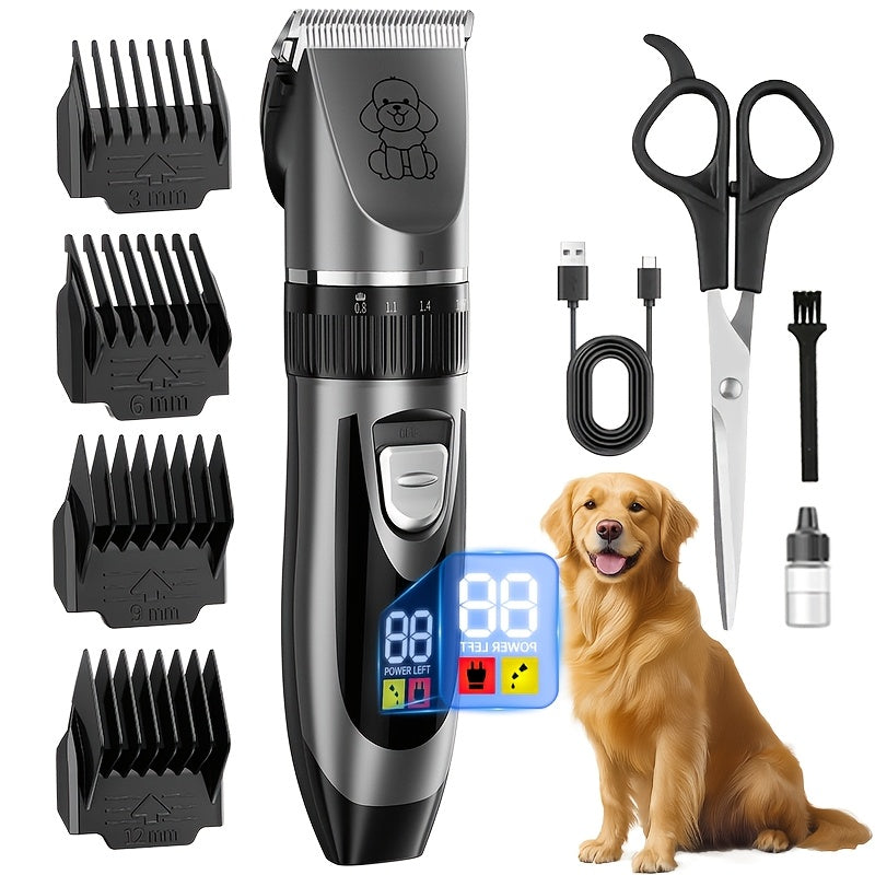 Kit de toilettage pour chien, tondeuse électrique sans fil silencieuse – batterie au lithium rechargeable, tondeuse pour poils épais avec ciseaux et peigne pour chiens et chats de petite et grande taille, plusieurs options de kit disponibles