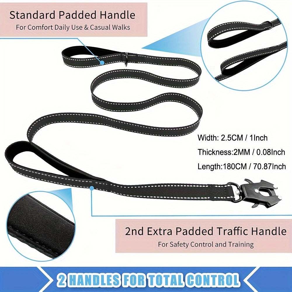 Laisse pour chien robuste de 1,8 m avec double poignée et mousqueton tactique – Laisse de dressage en corde réfléchissante avec attache rapide verrouillable pour chiens moyens et grands, 11 couleurs disponibles