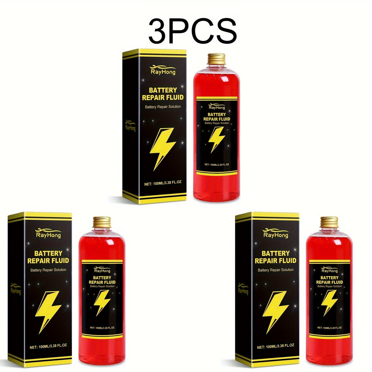 Liquide de réparation pour batterie, lot de 3, solution d'entretien pour restaurer les performances des batteries au plomb-acide et au lithium de véhicules électriques, faible odeur, sans parfum, convient à tous les modèles, 100 ml chacun
