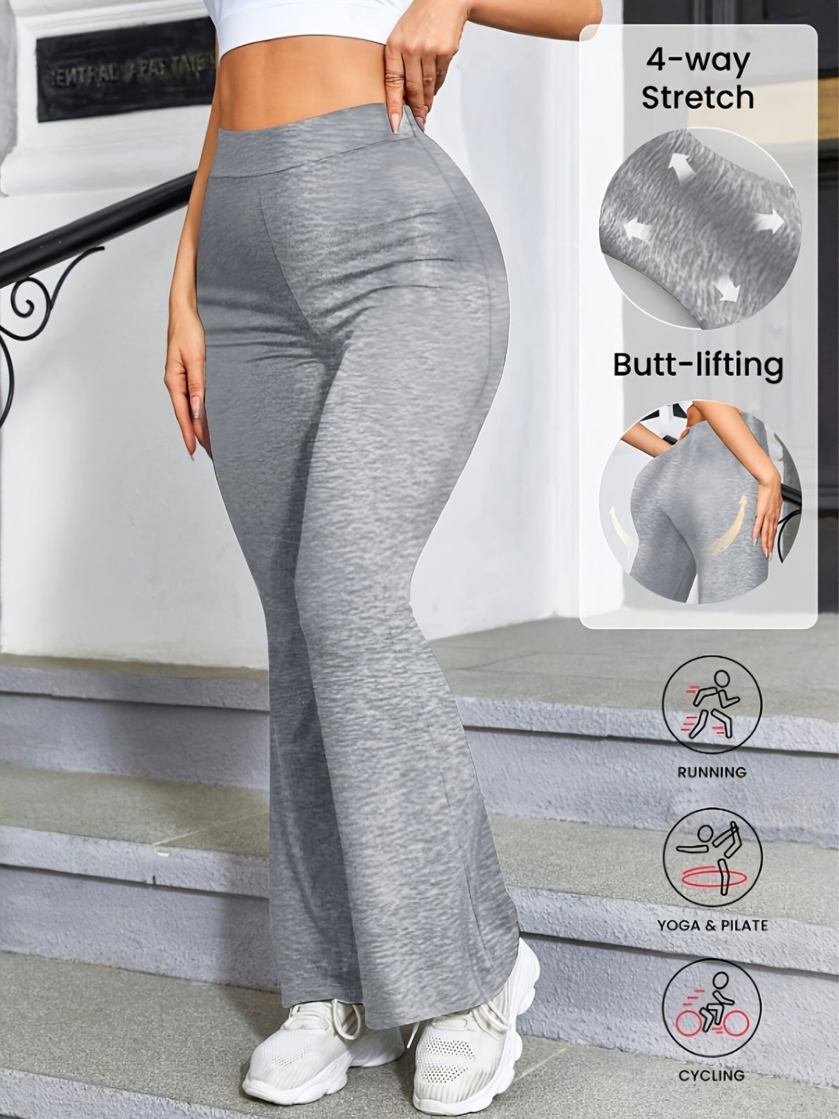 Pantalon évasé taille haute pour femme, pantalon large galbant, extensible dans les 4 sens, couleur unie, style décontracté pour le quotidien, pantalon sculptant tendance, XS S M L XL