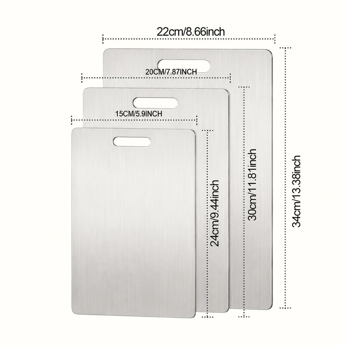 Ensemble de 3 planches à découper en acier inoxydable, de qualité supérieure, sans BPA, résistantes à la rouille, faciles à nettoyer et peu encombrantes, pour la préparation de viandes, légumes et fruits.