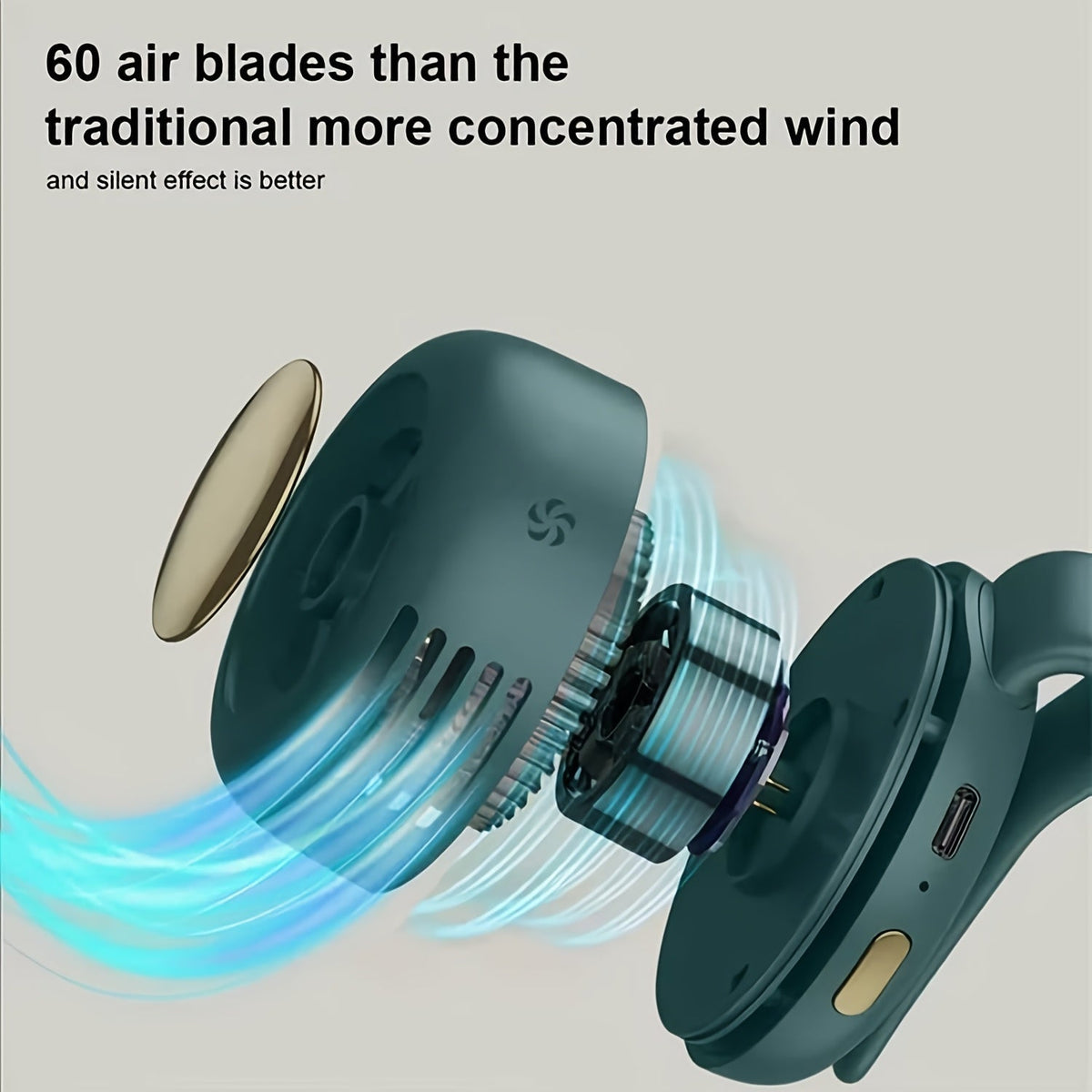 Mini ventilateur de cou sans pales à clipser, rechargeable par USB, 3 vitesses, flux d'air à 360°, ventilateur portable mains libres à suspendre à la taille pour la randonnée, le camping, les voyages, le golf et les activités en plein air