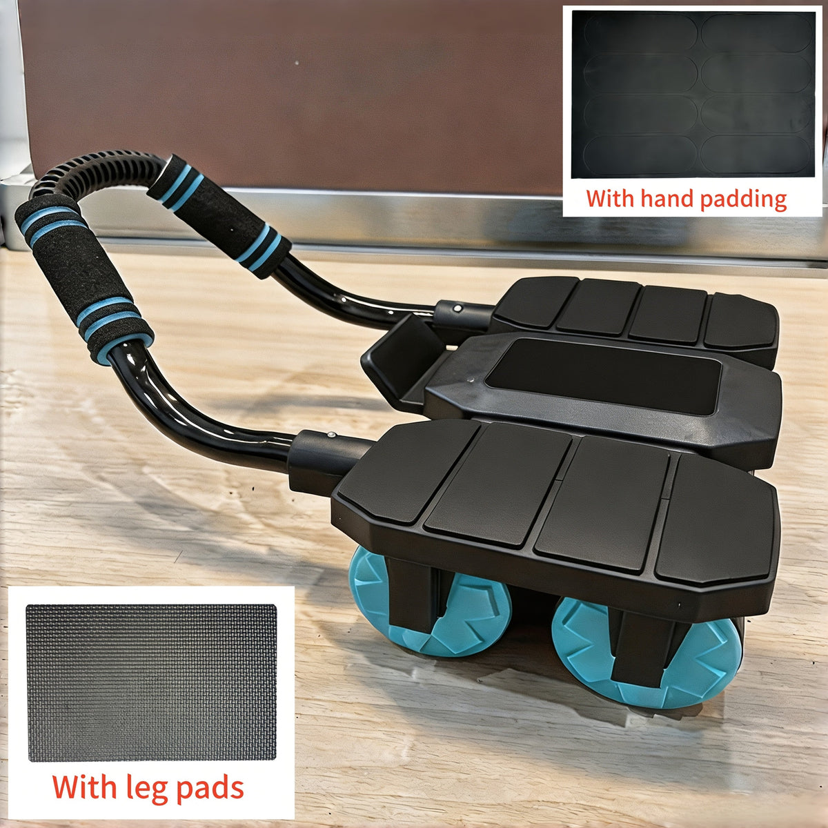 Rouleau pour abdominaux, roue abdominale à 6 roues avec retour automatique, accessoires pour exercices de gainage avec coudières et support de téléphone pour entraînement complet du corps à domicile, hommes et femmes, noir