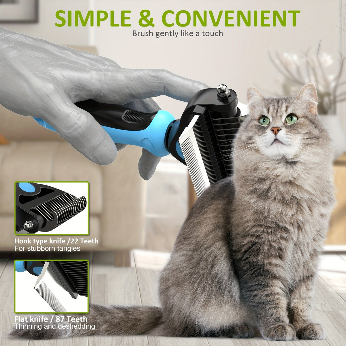 Brosse double face pour le démêlage et l'entretien du pelage des chiens et chats - Outil de toilettage du sous-poil pour poils courts à longs, brosse douce éliminant les poils morts et les nœuds, 2 couleurs (cyan/jaune)