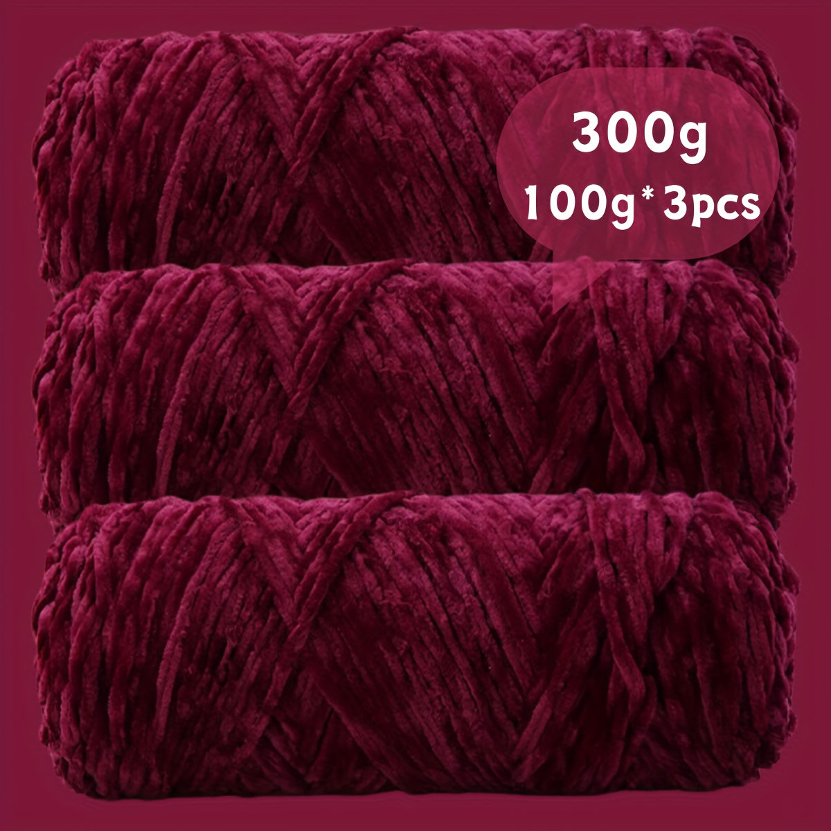 Fil chenille velours, lot de 3 pelotes de 300 g (3 x 100 g), laine douce et épaisse pour tricot et crochet, 47 couleurs, idéal pour débutants, artisanat de luxe pour pulls, écharpes, bonnets, poupées, sacs, amigurumi et projets DIY