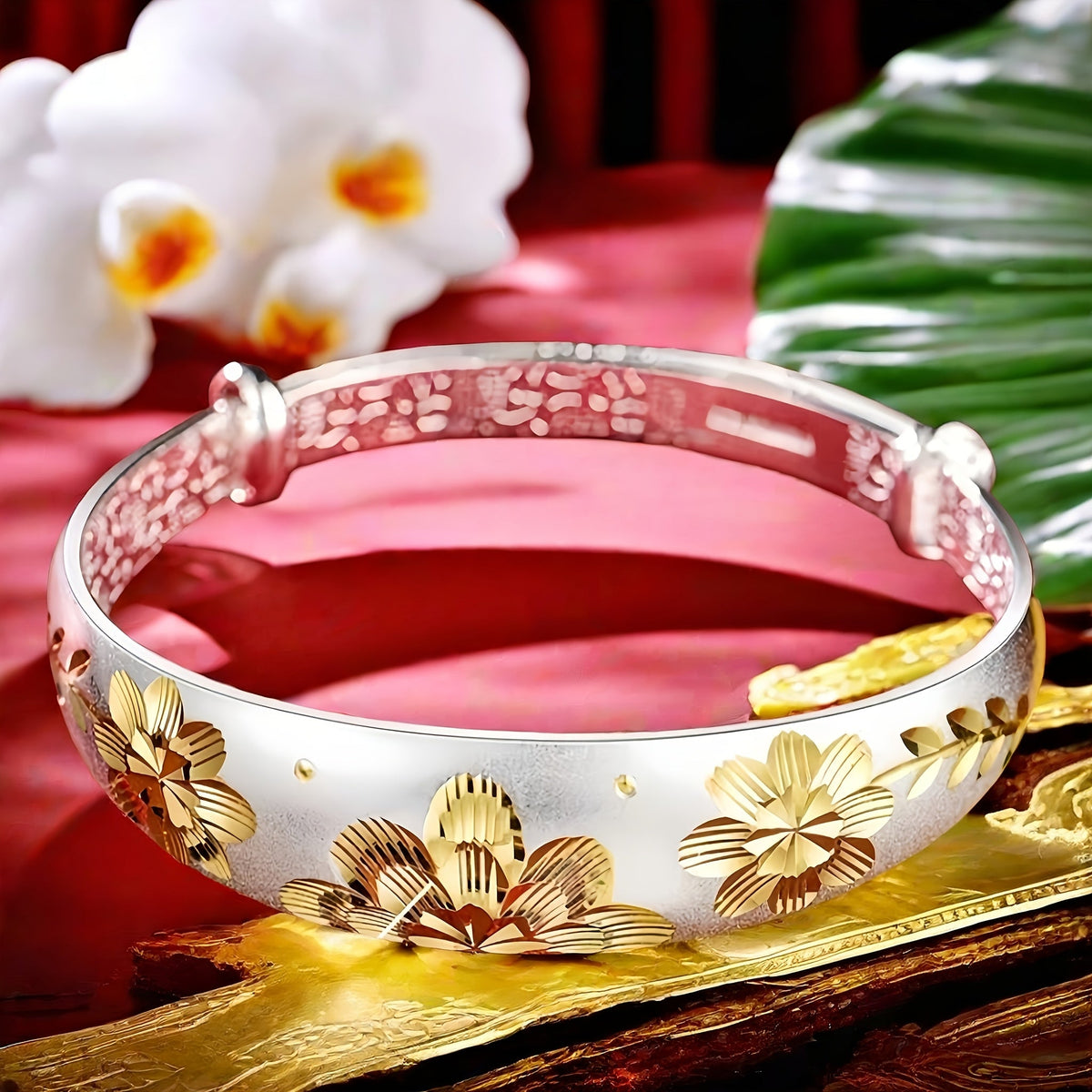 Bracelet ajustable coulissant pour femme en argent sterling 925 – Jonc élégant à fermoir coulissant en argent et or, cadeau idéal pour maman, la fête des mères, un anniversaire ou toute occasion spéciale