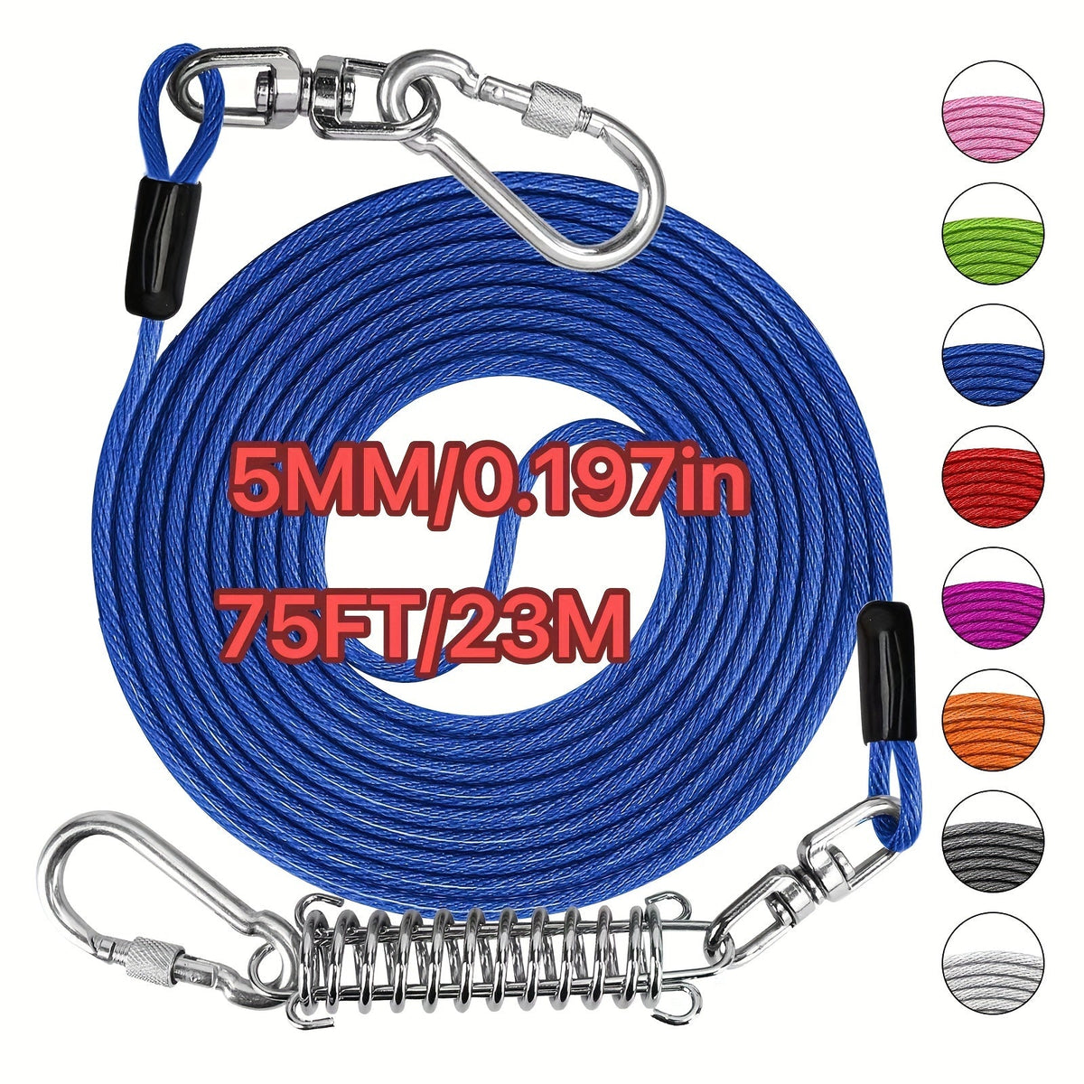 Laisse pour chien ultra-résistante de 1,8, 3, 4,5, 9, 15, 23 ou 30 mètres, câble d'attache d'entraînement pour grands chiens jusqu'à 225 kg, corde de course durable et résistante aux morsures pour le jardin