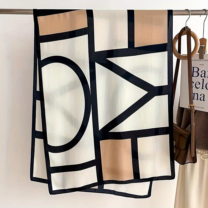 Écharpe et châle color-block en viscose pour femme – Accessoire doux et respirant à motif géométrique, coupe-vent et protection solaire pour les sorties décontractées et les voyages, léger, facile d'entretien et lavable à la main, beige kaki orange