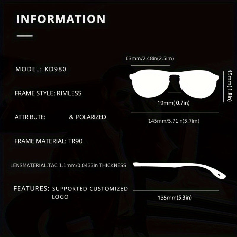 Lunettes de soleil polarisées photochromiques KDEAM pour hommes et femmes – Monture ovale sans bord en TR90 léger, verres TAC à assombrissement automatique, protection UV400, finition miroir, étui rigide et chiffon inclus