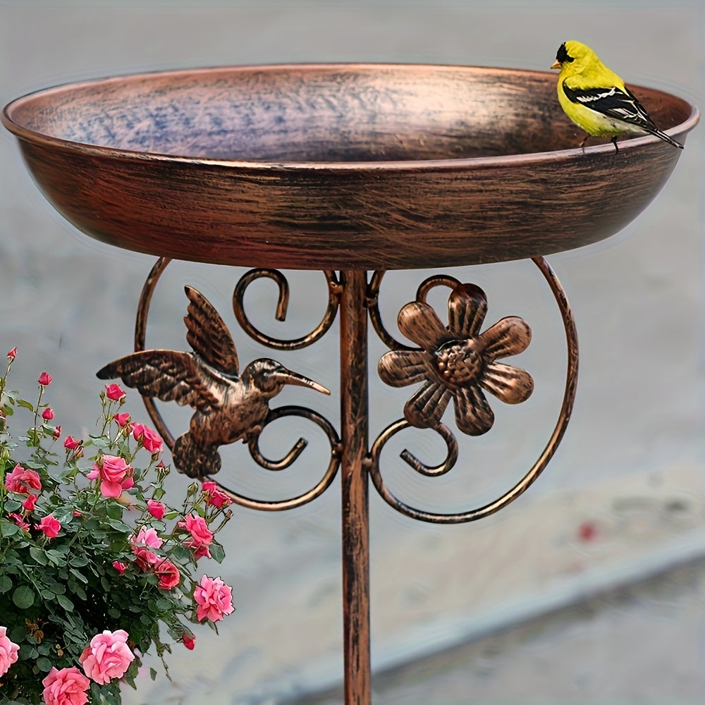 Ensemble abreuvoir et mangeoire pour oiseaux en métal, motif tournesol, base à 5 griffes, décoration de jardin résistante aux intempéries pour arrière-cour, cour, terrasse et patio