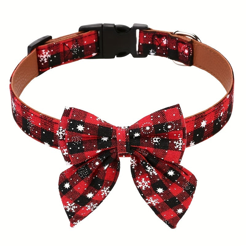 Collier de Noël pour chien avec nœud papillon amovible – Collier festif pour petit, moyen et grand chien, motif écossais classique rouge et vert, cadeau de fêtes pour animal de compagnie